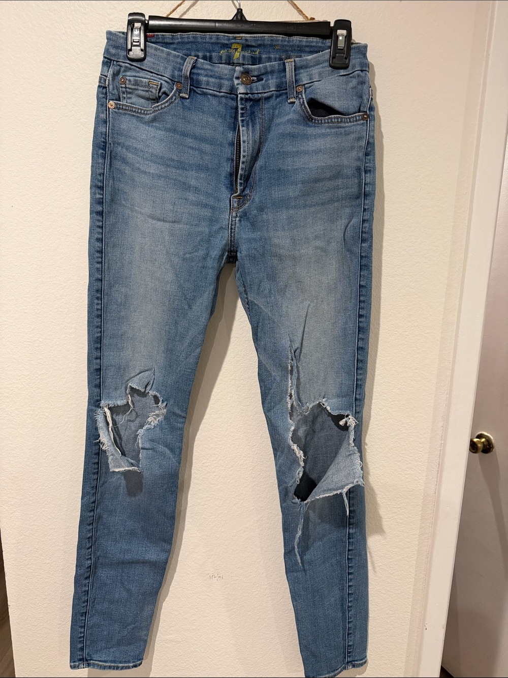 7 For All Mankind Light Blue Distressed Skinny Jeans